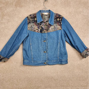 Vintage L.L. Bean Jean Denim Jacket Sz Small Aztec Tapestry